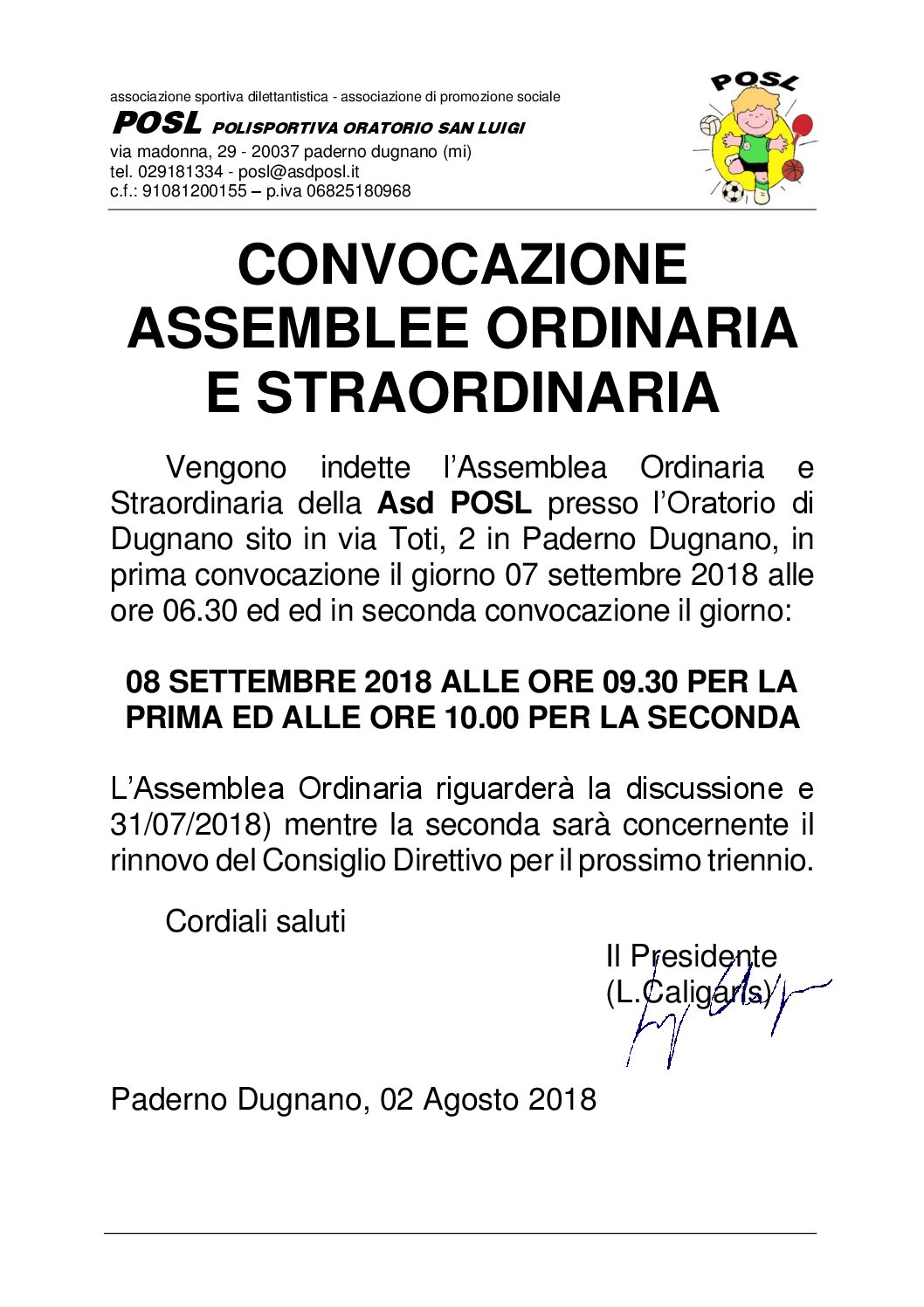 Convocazione Assemblea Ordinaria e Straordinaria