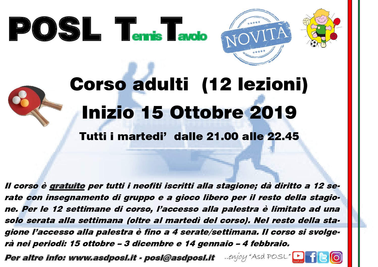 Corso di Tennis Tavolo per Adulti